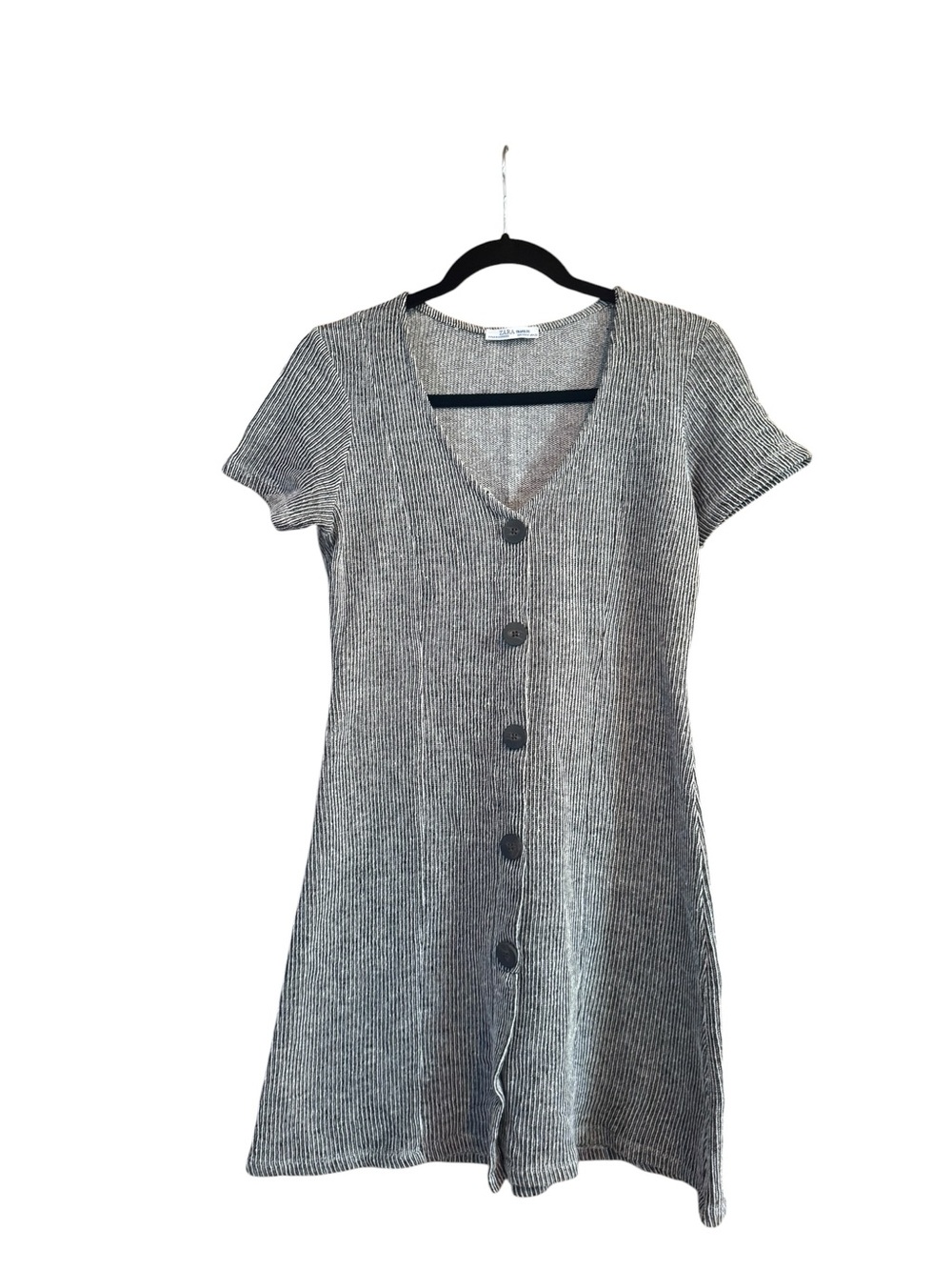 Zara Short Ribbed Button-Front Mini Dress in Black and White